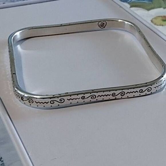 BRIGHTON Square Bangle Bracelet~Skinny Stacking Etched 5mm~Retired Design - Picture 1 of 2